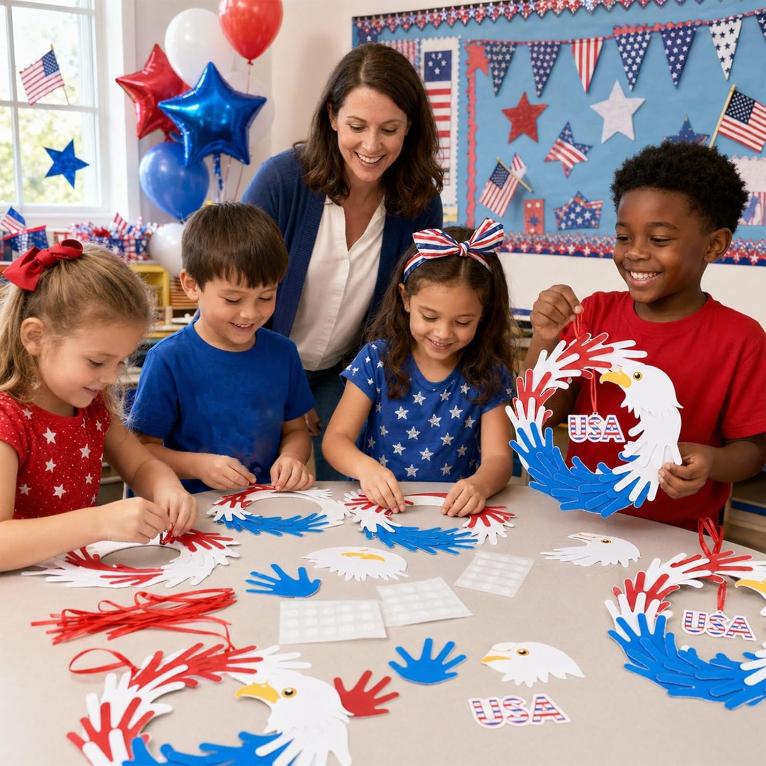 Gersoniel 24 Sets 4th of July Bald Eagle Crafts Kits DIY Independence Day Handprint American Sign Hanging Ornament Bulk Patriotic Decorations for Art Projects Memorial Veterans Day Flag Activities