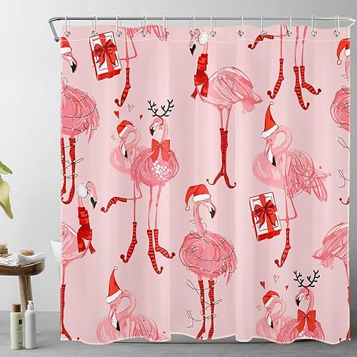 Miniatura 6 de WEENEO Cortina de ducha de árbol de Navidad de invierno, bosque de pinos cubierto de nieve con bolas de Navidad rojas, cortina de ducha para baño,