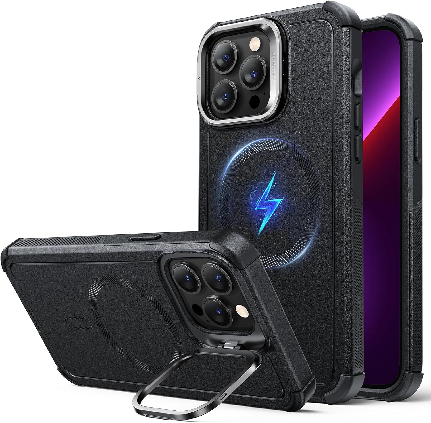 ESR for iPhone 14 Pro Max Phone Case with Stand, 23ft Military-Grade Drop Protection Heavy Duty Magnetic Phone Case, Compatible with MagSafe Accessories, Cyber Series, Black