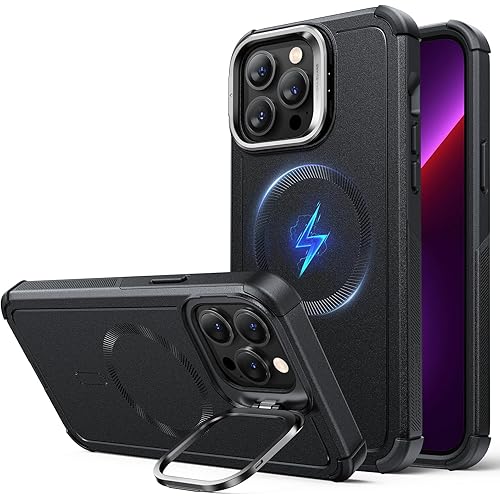 ESR for iPhone 13 Pro Max Case with Stand, 23 ft Military-Grade Drop Protection Heavy Duty Magnetic Phone Case, Compatible with MagSafe Accessories, Cyber Series, Black