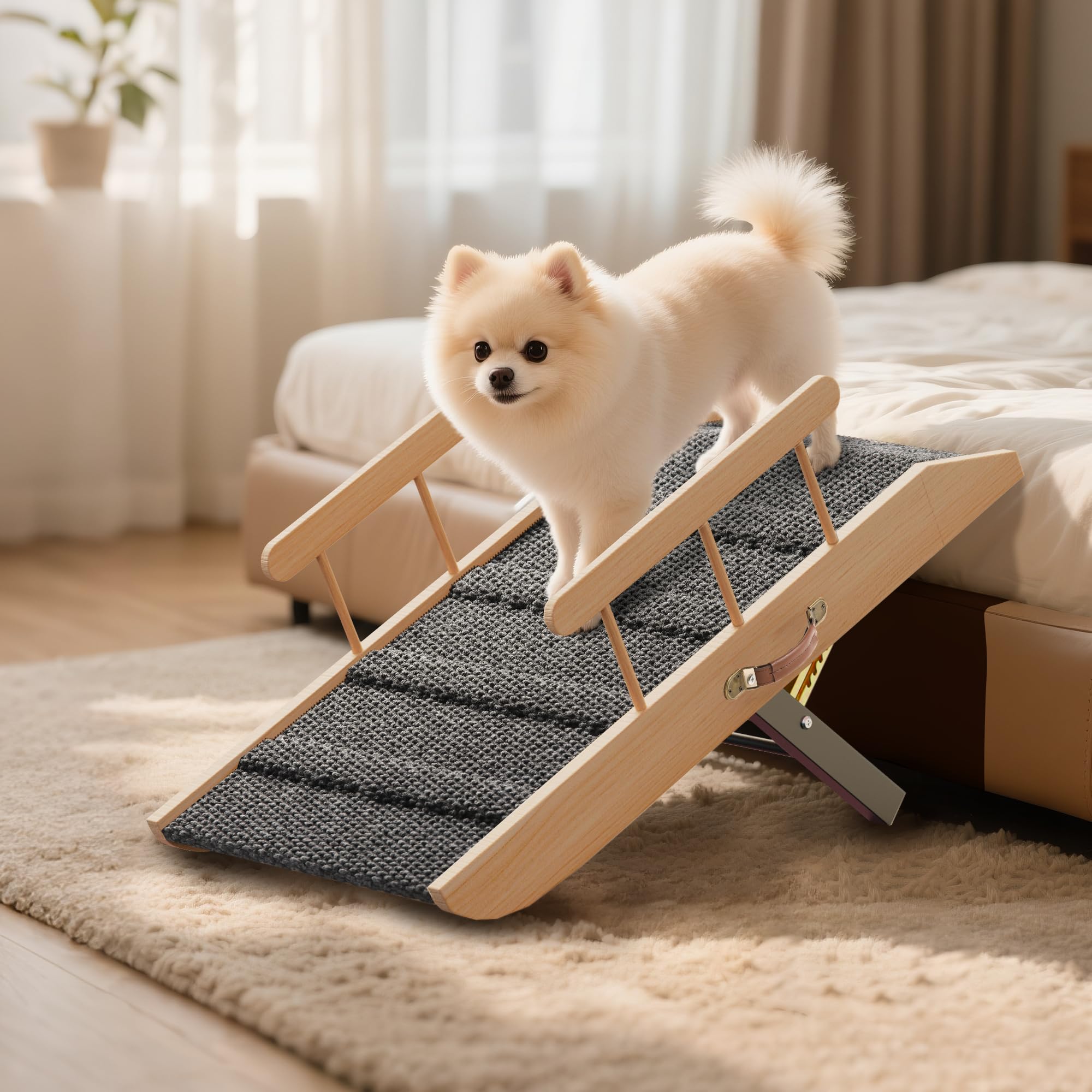 Photo 1 of **RECOMENDED FOR PARTS/ HAS A DAMAGED PIECE*** Small Dog Ramp for Bed Couch, Pet Ramp for Small Old Dogs Cats with 5 Adjustable Heights from 7.09" to 12.60", Portable Non-Slip Dog Ramp for High Bed, Couch, Hold up to 100 LBS