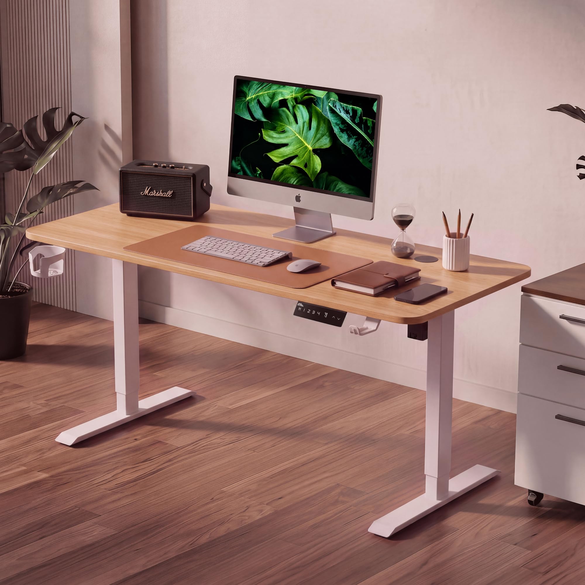 Ergo throne V ONE Electric Standing Desk | Compact 1-Piece Top | 70Kg Weight Capacity | 3 Memory Preset | 5 Year Warranty | Built-in Cup & Headphone Holder | Home Office (Fusion Maple, 100 * 60 CM)