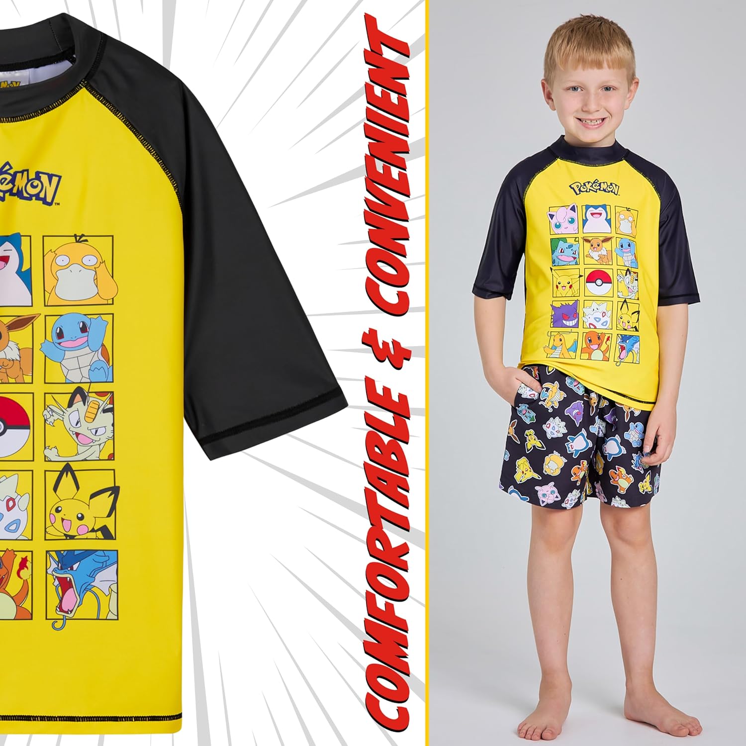 Pokemon Boys 2 Piece Swimwear Set, Swimming Top and Boys Swim Trunks - Image 5