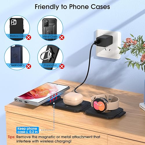 Miniatura 3 de Estación de carga inalámbrica de bolsillo para dispositivos Samsung Android, cargador inalámbrico rápido plegable para Samsung Galaxy S24 S23 Ultra