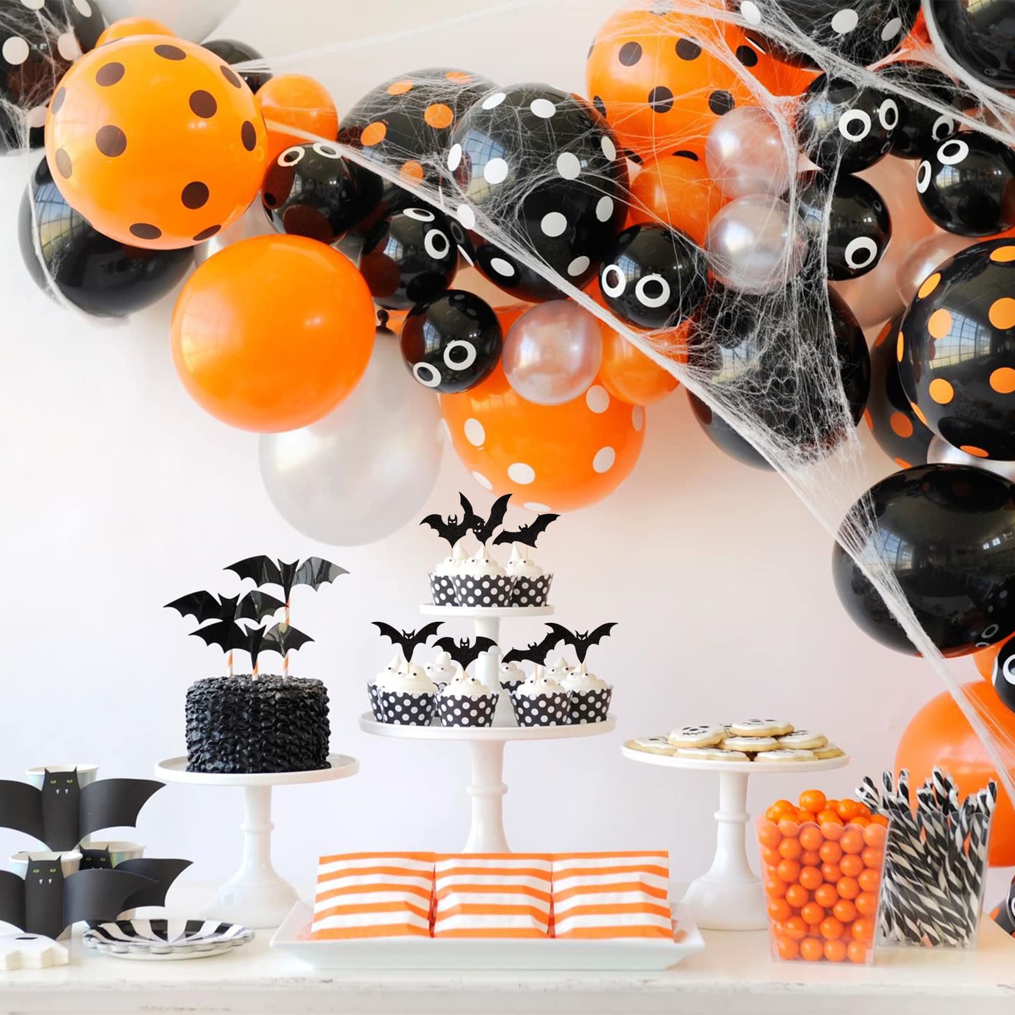 Lot De 24 Décorations De Cupcakes Chauve-souris à Paillettes Pour Halloween Et Décorations De Gâteaux