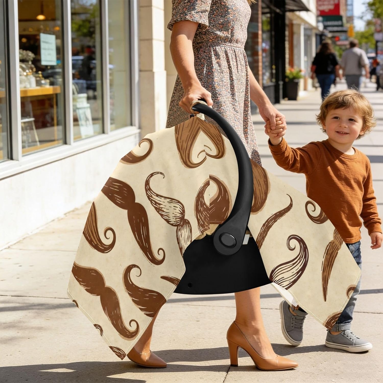 Sun Shade for Baby Strollers UV Protection Stroller Net,Protects from Snow Brown Mustache Vintage