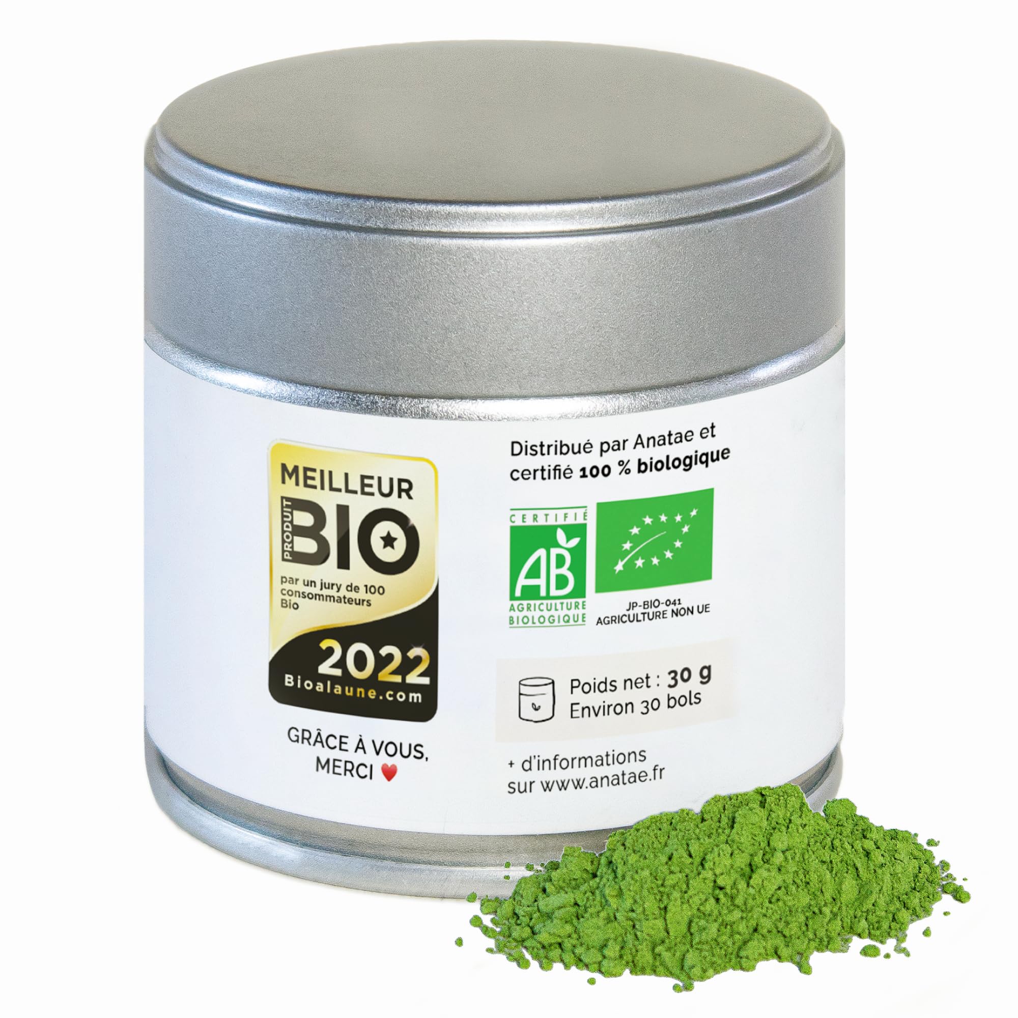 Anatae Marque française - Thé Matcha bio cérémonie japonais - Sans amertume - Poudre de thé vert matcha 100% BIO qualité cérémonielle - Récolté à la main à Nishio, Japon.