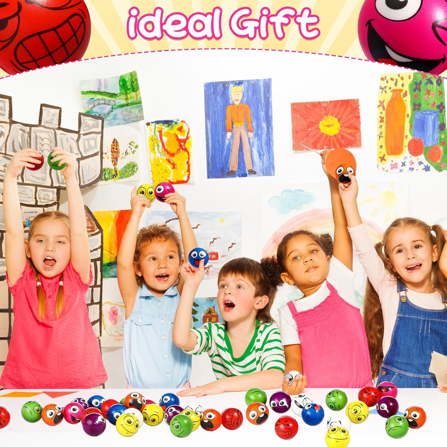 Libima 100 Pcs Face Stress Balls 2 Inch Funny Colorful Emotion Foam Balls for Class Prizes, Office Stress Relief, Party Favors & Kids Gifts (8 Expressions)