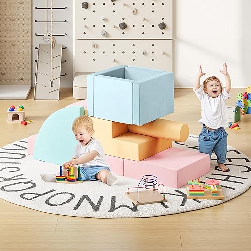 Miniatura 8 de smilesun 12 bloques de escalada de espuma para niños pequeños con pozo de pelotas, juego de gimnasio seguro y suave, bloques de espuma para el área