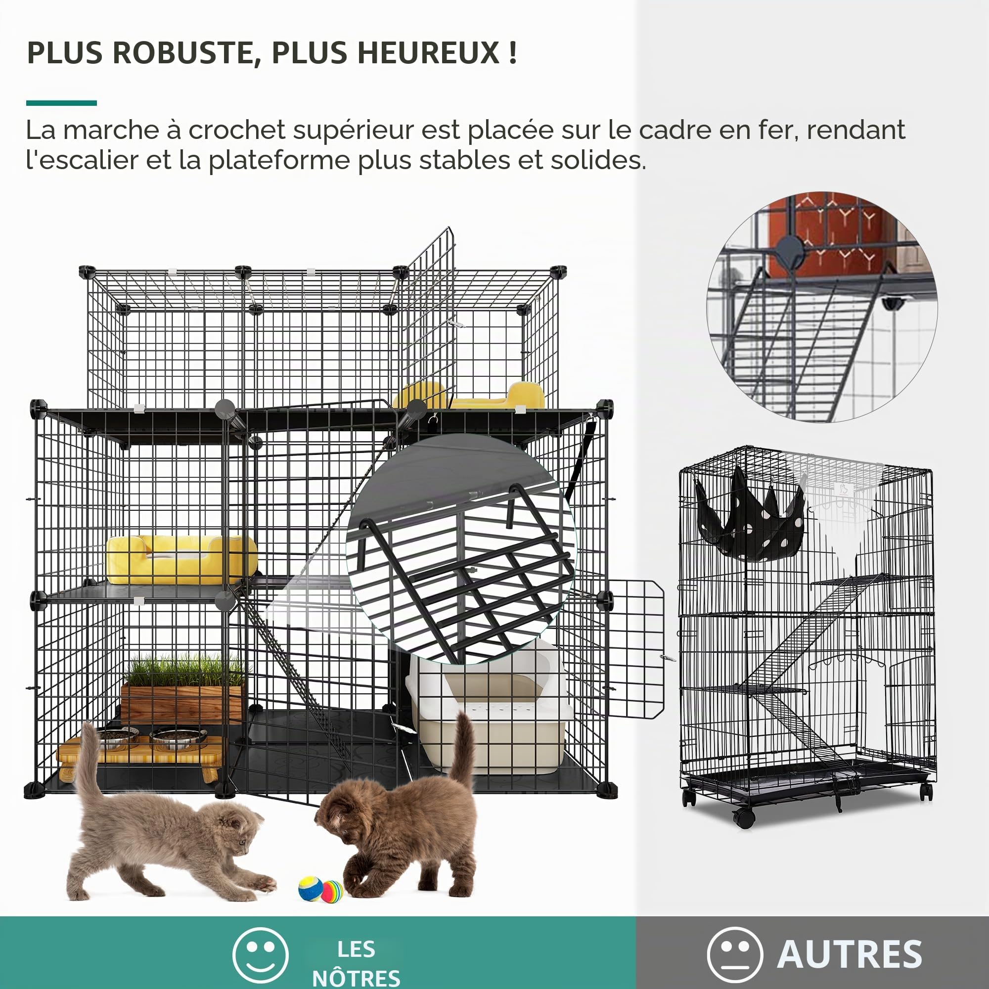 YITAHOME Grande Cage pour Chat, Enclos d'Intérieur pour Chat avec Balcon, Parc pour Animaux de Compagnie, Métal Amovible, Chenil pour 1 à 3 Chats, Furet, Lapin, Camping, 106 x 71 x 106 cm