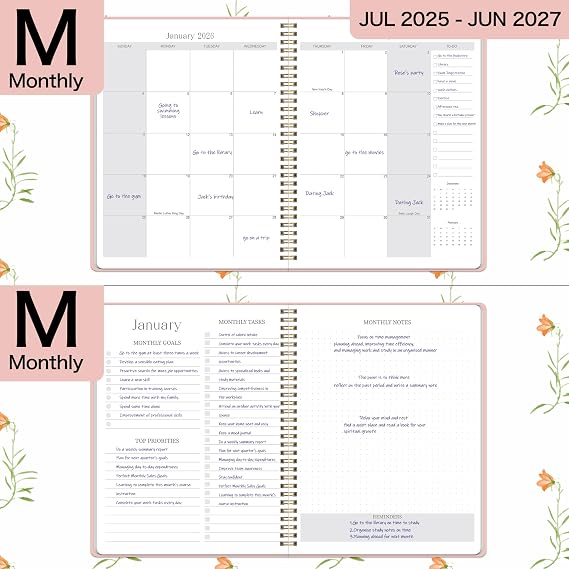 2026-2027 Monthly Planner, Jan 2026-June 2027, A4 (8.5 x 11), 2 Year Monthly Planner, 24 month Calendar, Simple Calendar Planner Notebook Cardboard Cover, Suitable for Schools & Offices, Pink