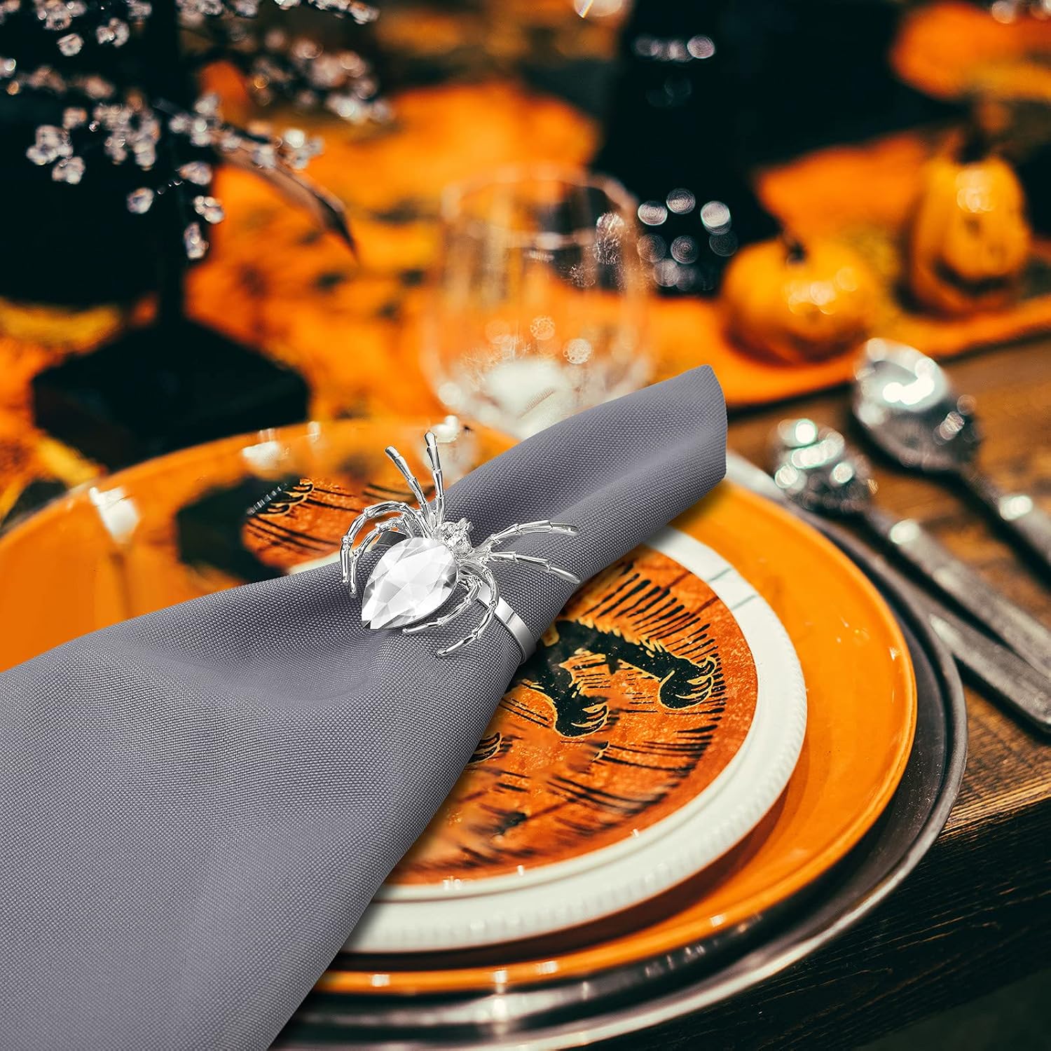 Patelai 8 Piece Halloween Metal Spider Napkin Rings for Dinner,Silver