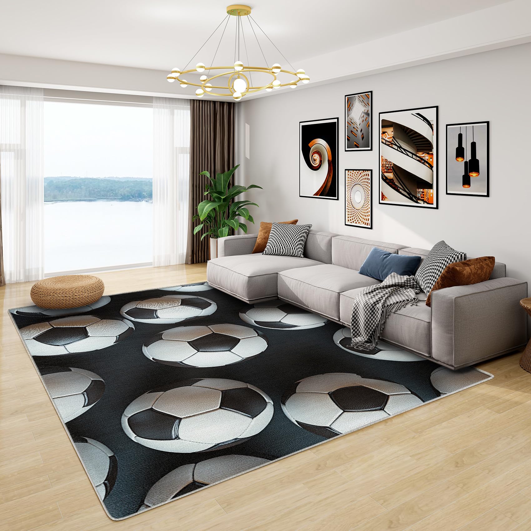 Football Rug for Boys Bedroom - Kids Sports Themed Rug, Boys Football Rugs for Living Room Bedroom, Washable Non Slip Soft Square Carpet, Patterned Area Rugs & Home Decor 120x120 cm