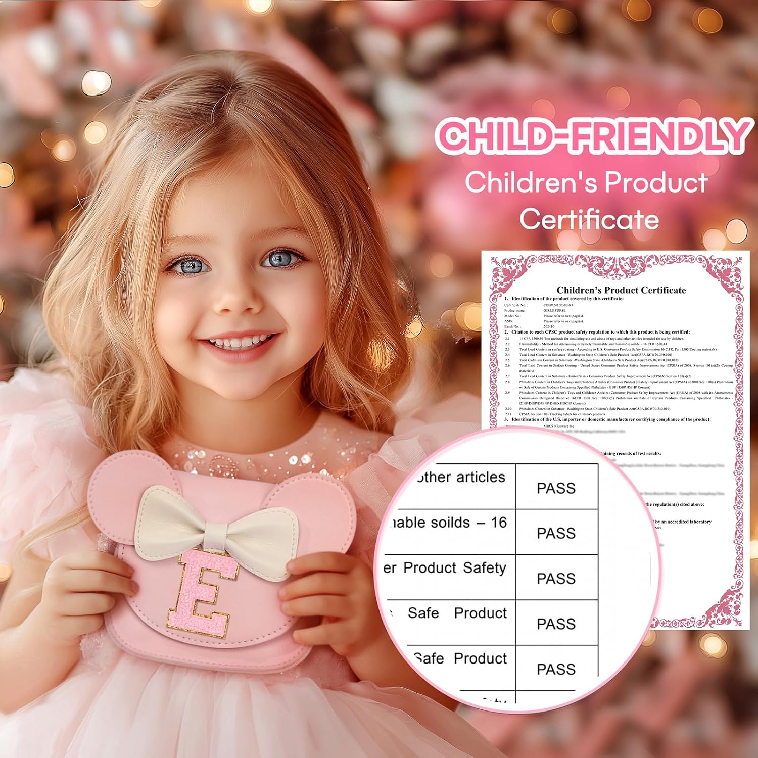 mibasies Toddler Purse Girl Gifts: Girls Birthday Gifts for 3-8 - Toys for Ages 2-4 Purse, Pink, Letter E