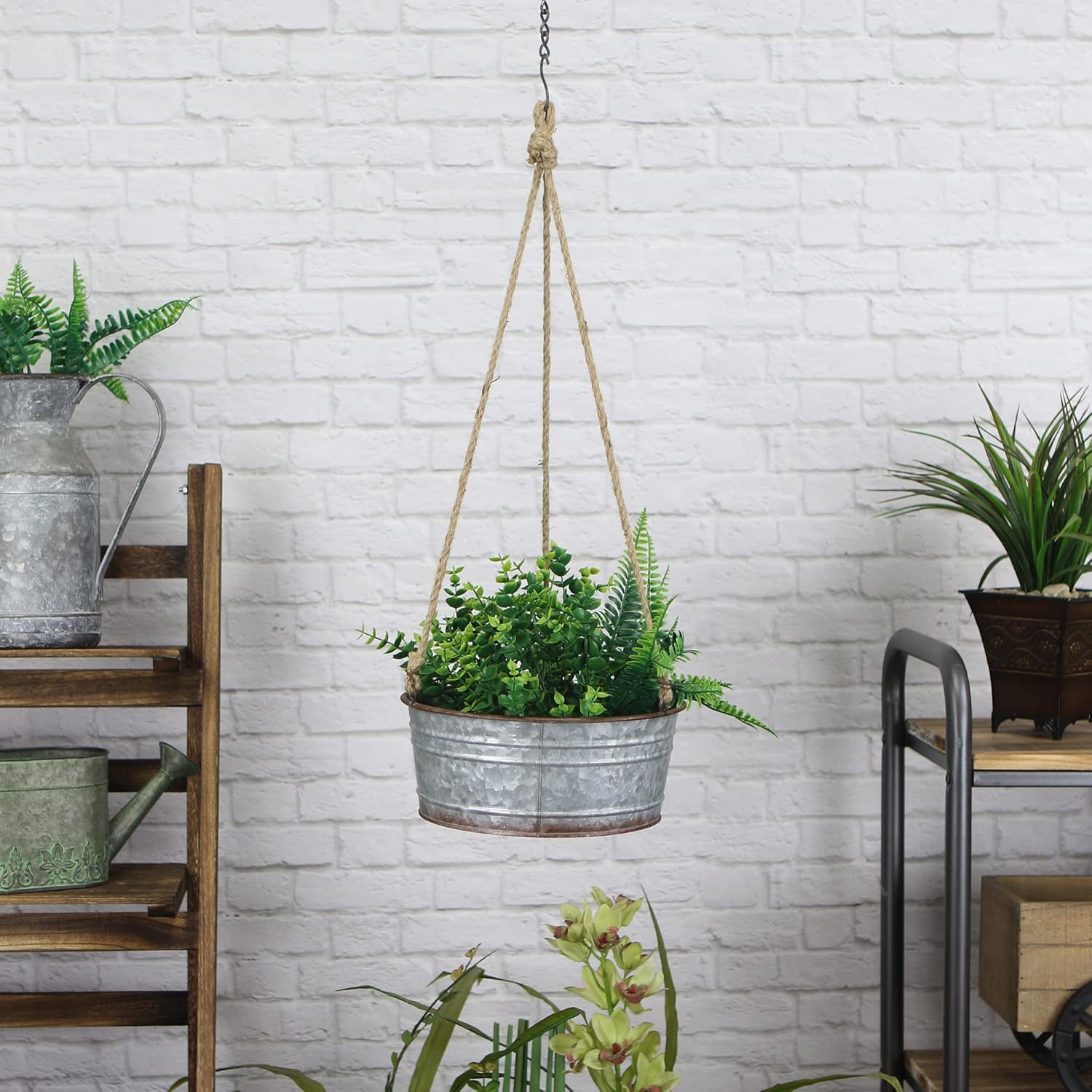 Inara Round Galvanized Hanging Metal Planter - Large, 5024L