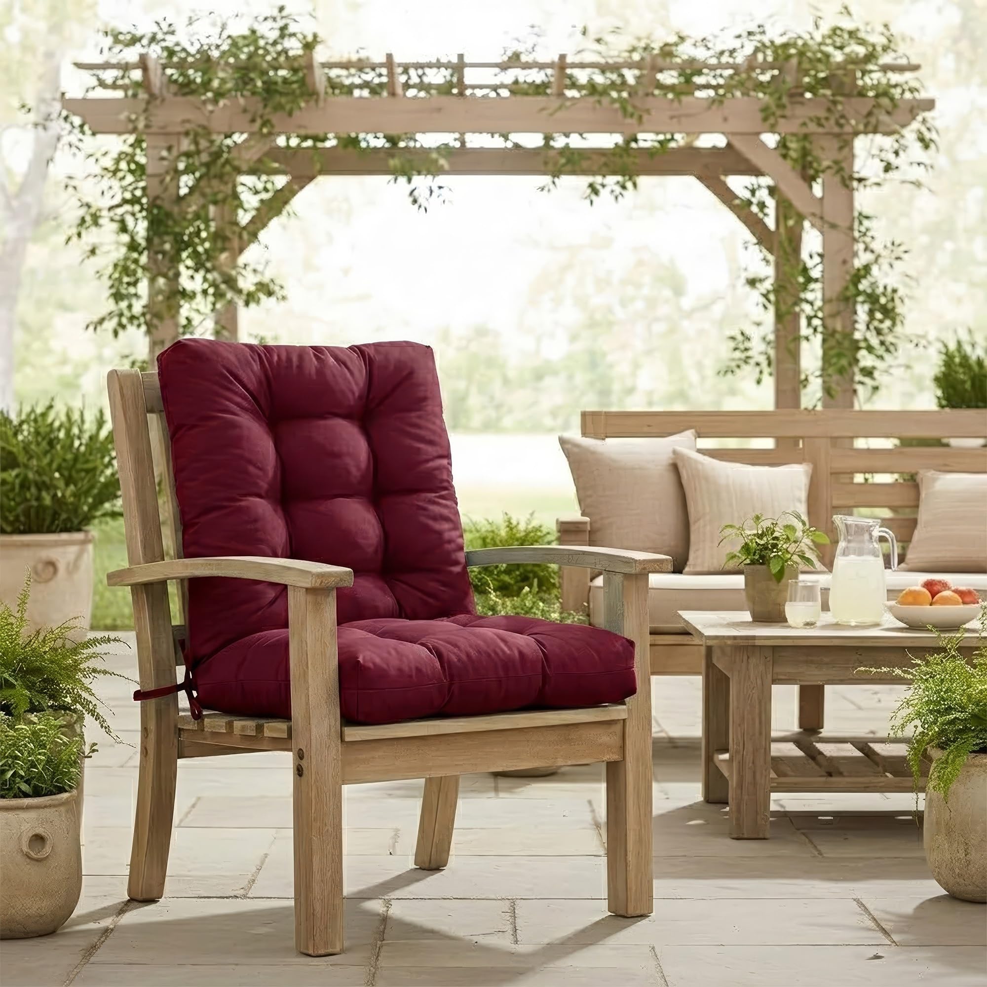 yanbinlife Rocking Chair Cushion,Water Resistant Thicken Durable Tufted Pads, Set of Seat & Back Cushion with Ties for Indoor/Outdoor Rocker(Burgundy,L 120 x W 50 cm)