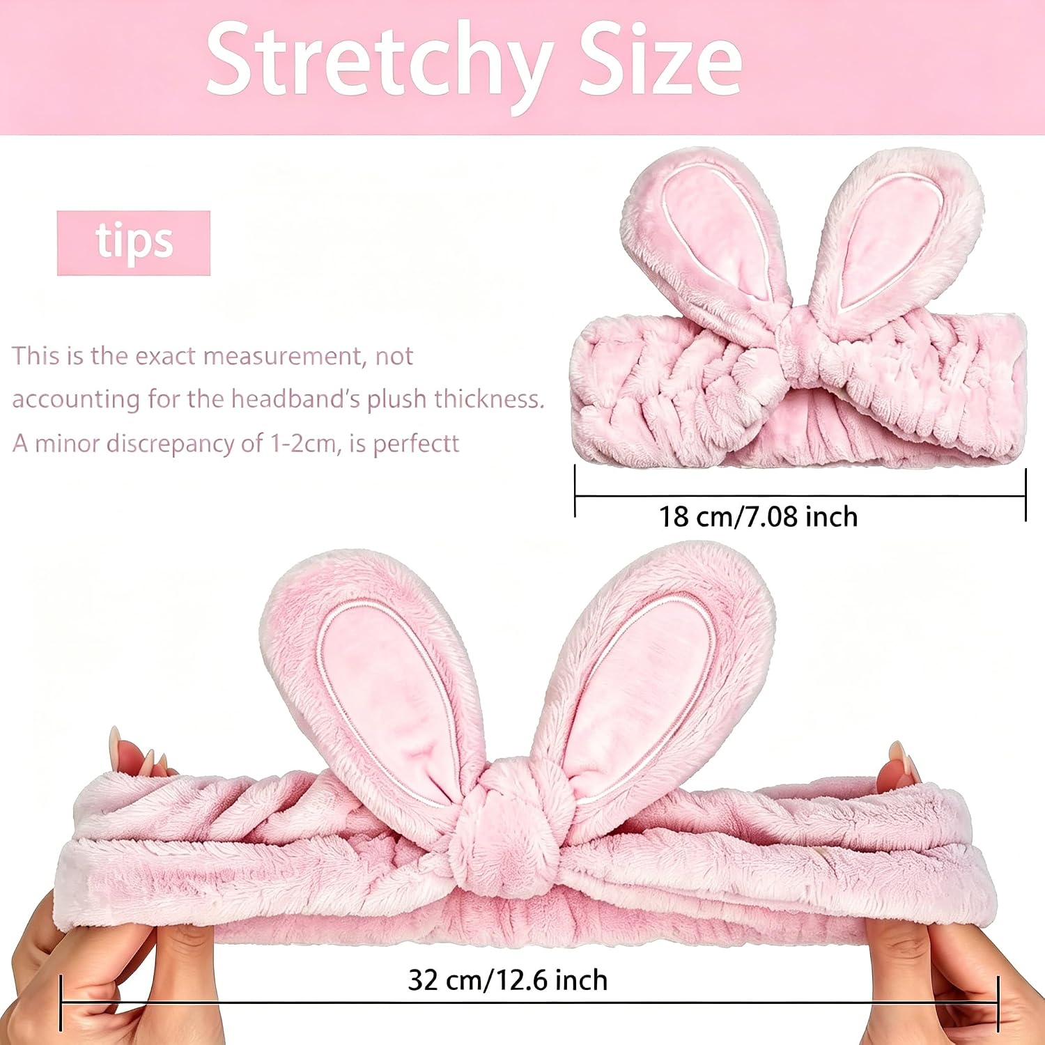 2 Pcs Bunny Ears Headband, Cute Coral Fleece Spa Headbands for Women Girls, Soft Makeup Headbands for Washing Face Skincare, Trendy Hair Accessories image 2