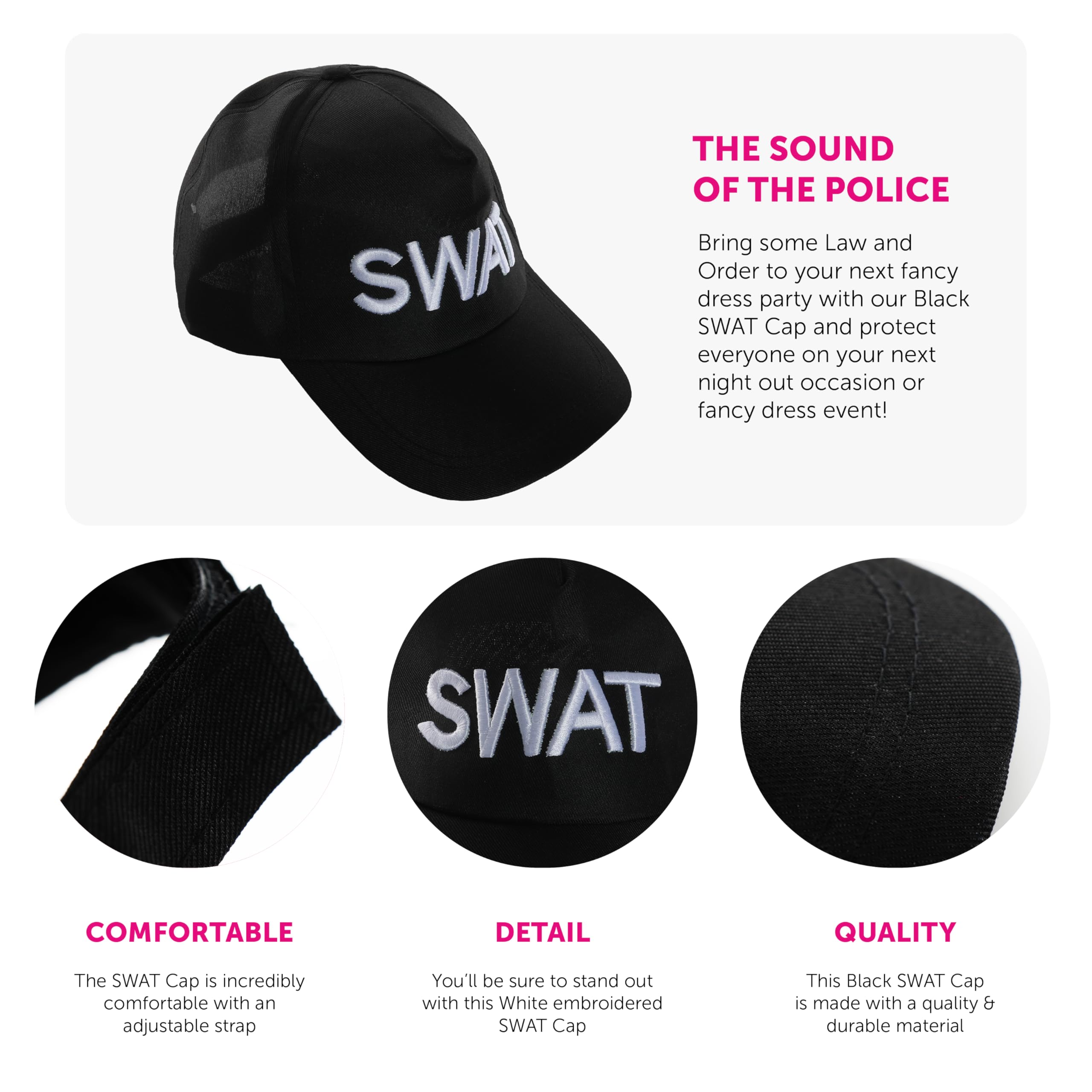 adulti SWAT Cappello Costume REGOLABILE Police Cappello Baseball Militare Sicurezza Accessorio (MULTIPLO CONFEZIONI disponibile) - PACK OF 24