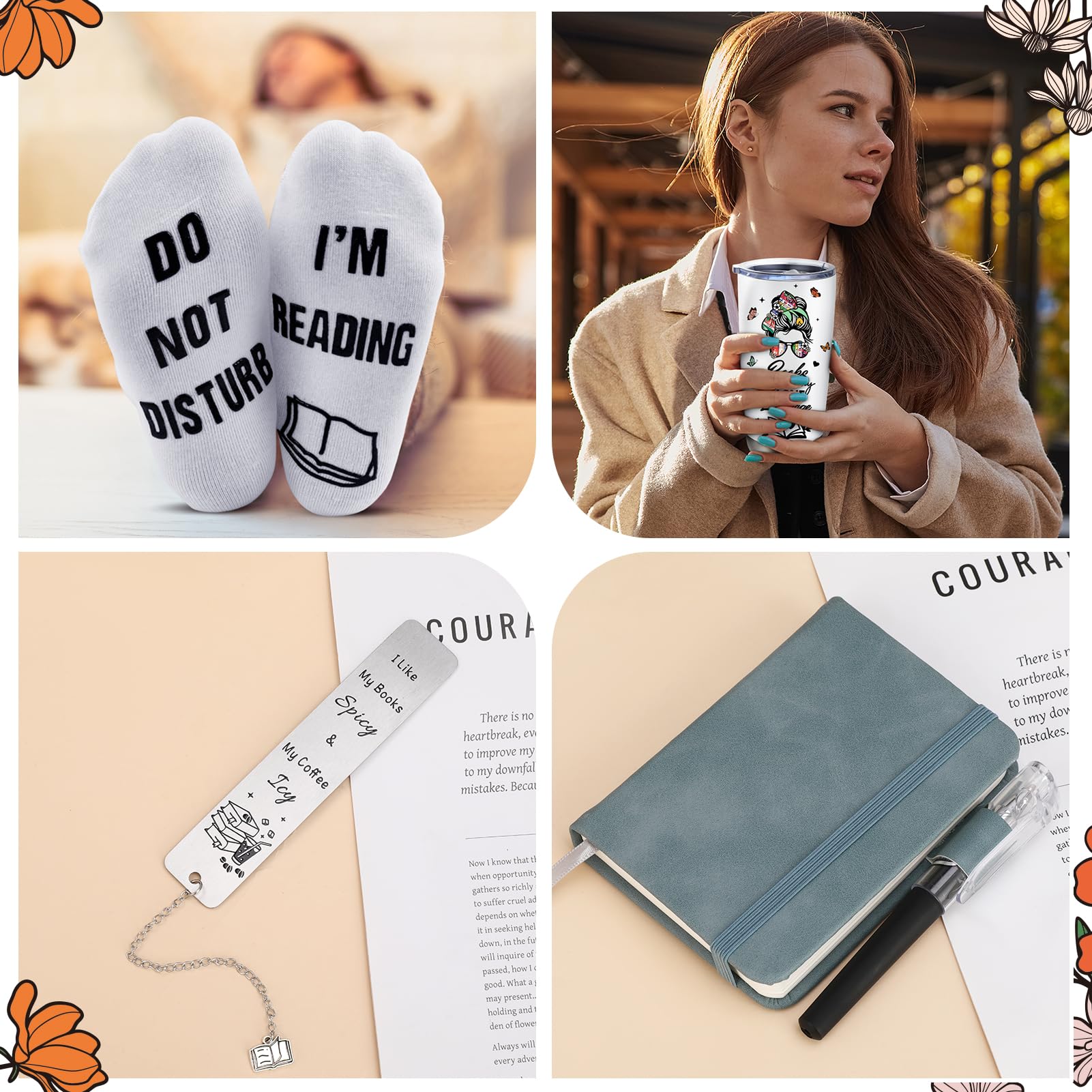 Set Regali per Amanti dei Libri saerryor per Donne, 6 Pezzi Regali per Amanti dei Libri Include Borraccia, Borsa in Tela, Calzini, Penna, Quaderno, Segnalibri per Lettori e Bibliofili