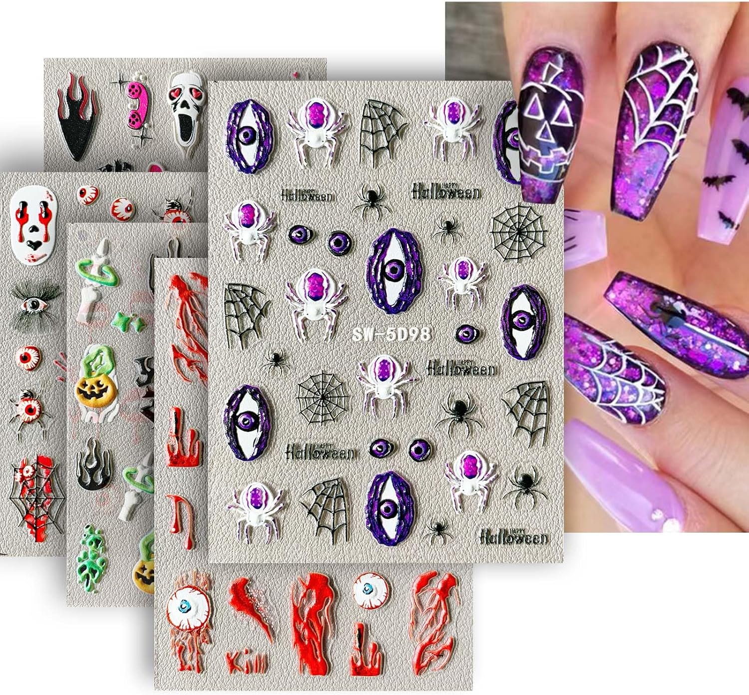 130pcs 3D Gothic Nail Charms for Y2K Acrylic Nails in 14 Styles, Punk Emo | Silver Cross Butterfly, Heart, Skull Charm for DIY, Party, Grunge & Salon Nails Supplies - Alt & Gen Z