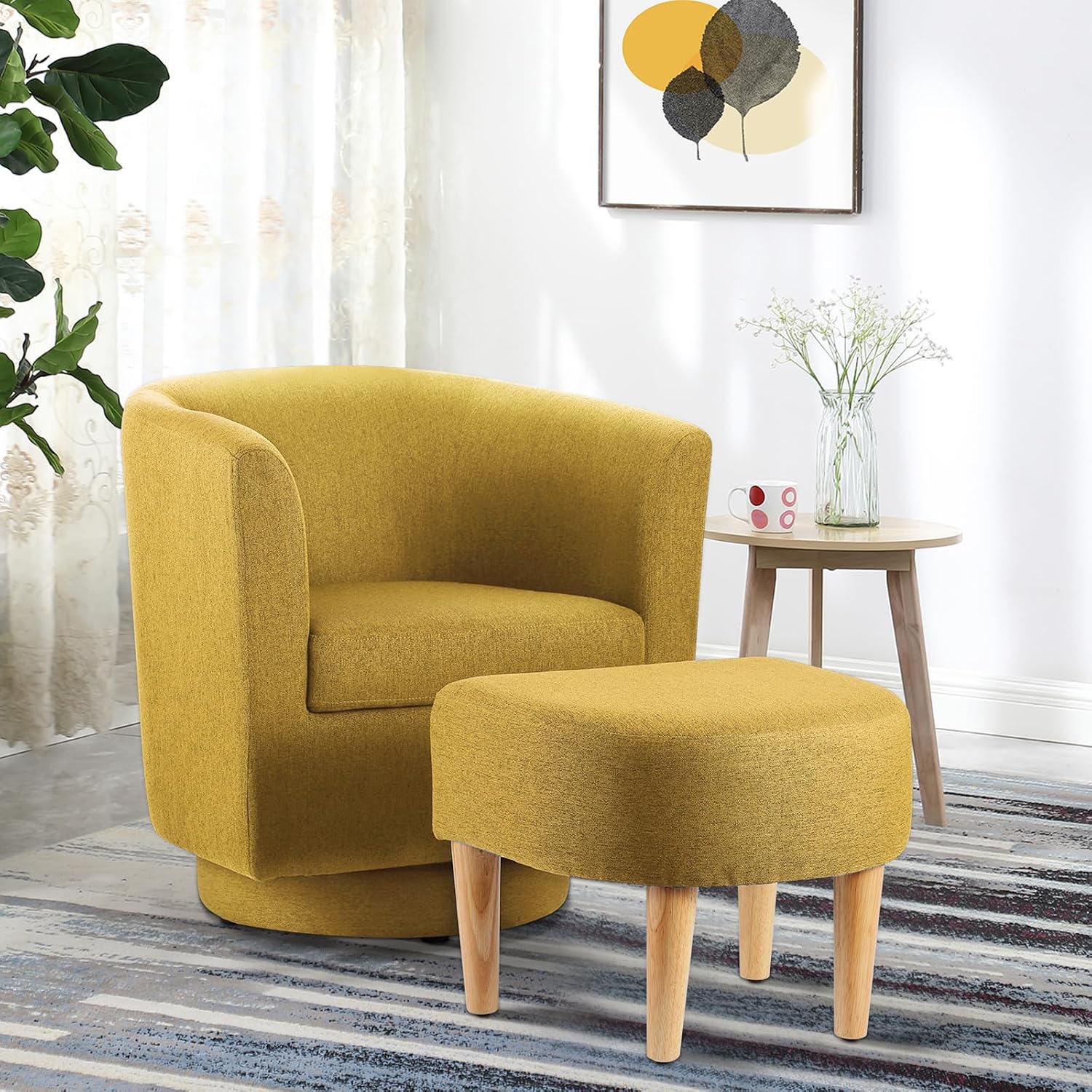Amazon.com: DAZONE Swivel Chair,Modern Accent Chair with Ottoman ...