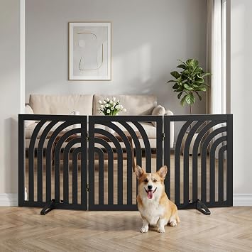 Dog Gate, Curve Freestanding Dog Gates for Doorways 3 Panels Black