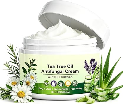 Tea Tree Cream for Fungal Skin, Tea Tree Oil Cream for Fungal-Prone Skin, Hydrating Athlete s Foot Cream for Jock Itch, Fungal Care for Men & Women, Hydrating Formula with Aloe Vera, 100g