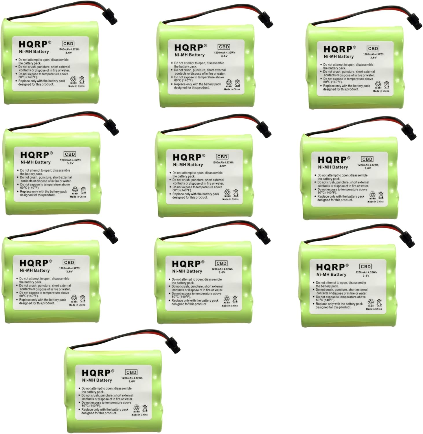 HQRP 10-Pack Cordless Phone Battery for Uniden BT-1006 BT1006 EXI916, EXI917 EXI960 EXI976 EXI8965 EXI916 EXI917 EXI960 EXI976 Replacement Extended High-Capacity