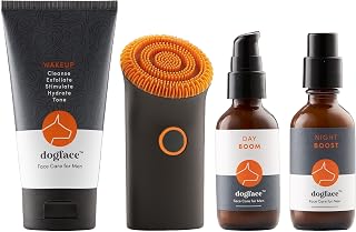 Dogface Deluxe Kit – Men’s Red Light Facial Brush with Silicone Bristles, Hyaluronic Acid, Retinol Night Serum, Technobrush, Wakeup Gel, Day Boom, Night Boost - Free Shower Caddy