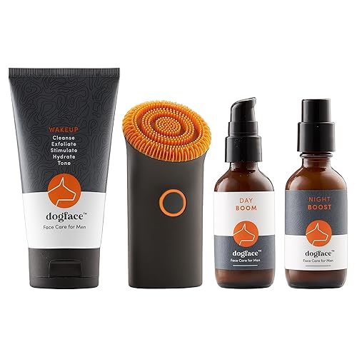 Dogface Kit Deluxe - Cepillo facial de luz roja para hombre, cerdas de silicona exfolian y limpian, ácido hialurónico hidrata e hidrata, suero disponible en Yaxa Colombia