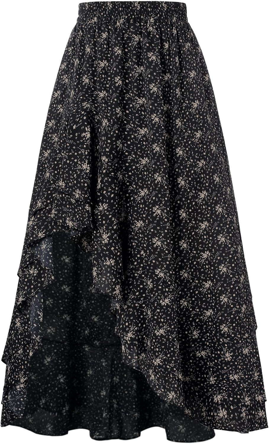 Scarlet Darkness Women's Renaissance Skirt Floral Print High Waist Ruffle Boho Maxi Skirts