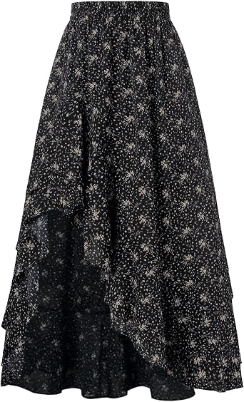 ALCEA ROSEA Womens Ruffled High-Waisted Long Floral Printed Midi Skirt
