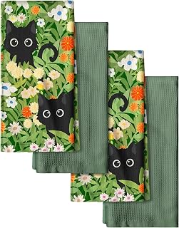 Miss Adola Cotton Kitchen Towels Set of 4, 16x26 Inch, Black Cat
