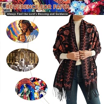 Virgen de Guadalupe Shawl Wraps, Virgin Mary Blanket Scarf with Rose, Soft Shawls Catholic Gifts for Woman Mother.