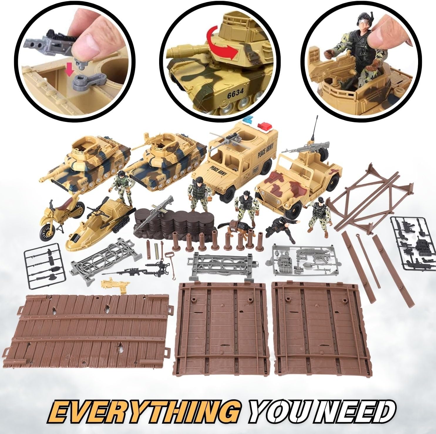 Liberty Imports 42 PCS Military Base Toy Combat Zone Playset - Battle Site with Tanks, Boat, Motorcycle, Trucks, Army Men Soldier Action Figures, Weapons, and Accessories for Kids