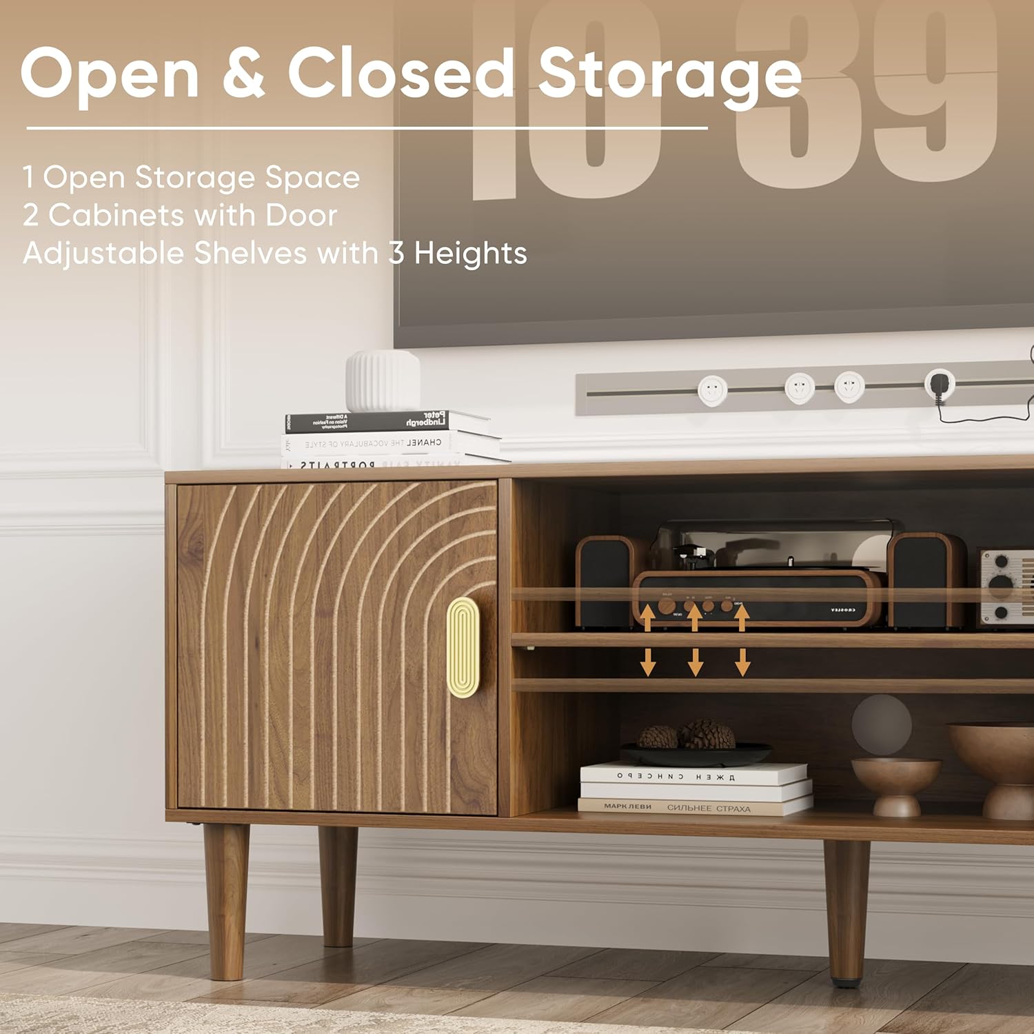 Smuxee Walnut TV Stand with Line Groove Design, 47.2