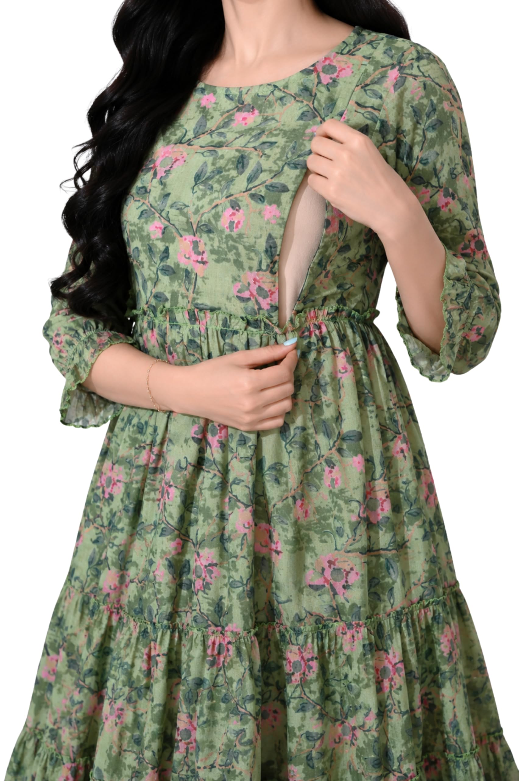 Amazon Brand - Tavasya Women Long Maternity Kurta | Feeding Kurti | Comfort Maxi Dress-image-1
