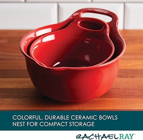 Miniatura 5 de Rachael Ray Ceramics - Juego de cuencos para mezclar con boquilla de vertido, 1 cuarto de galón y 2 cuartos de galón, color rojo