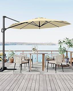 10ft Cantilever Patio Umbrella Outdoor Offset Hanging Large Umbrella of Aluminum and 240g Oxford, 360° Rotation, Tilt Adjustment, Cross Base for Poolside Patio