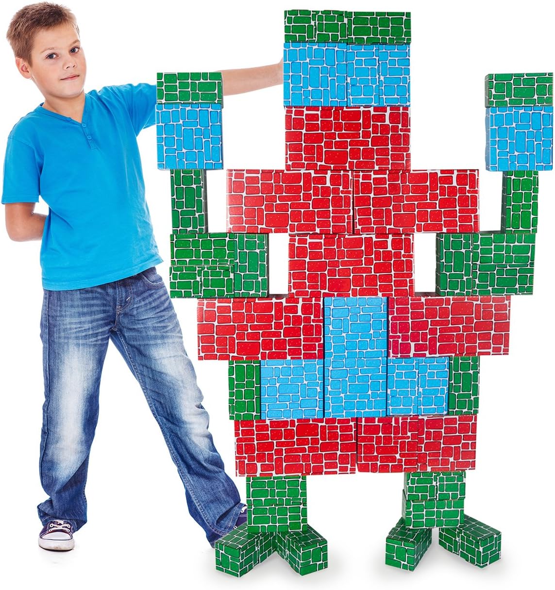 Cardboard Building Block, Exercise N Play 40pcs Extra-Thick Jumbo Giant Building Blocks in 3 Sizes for Kids