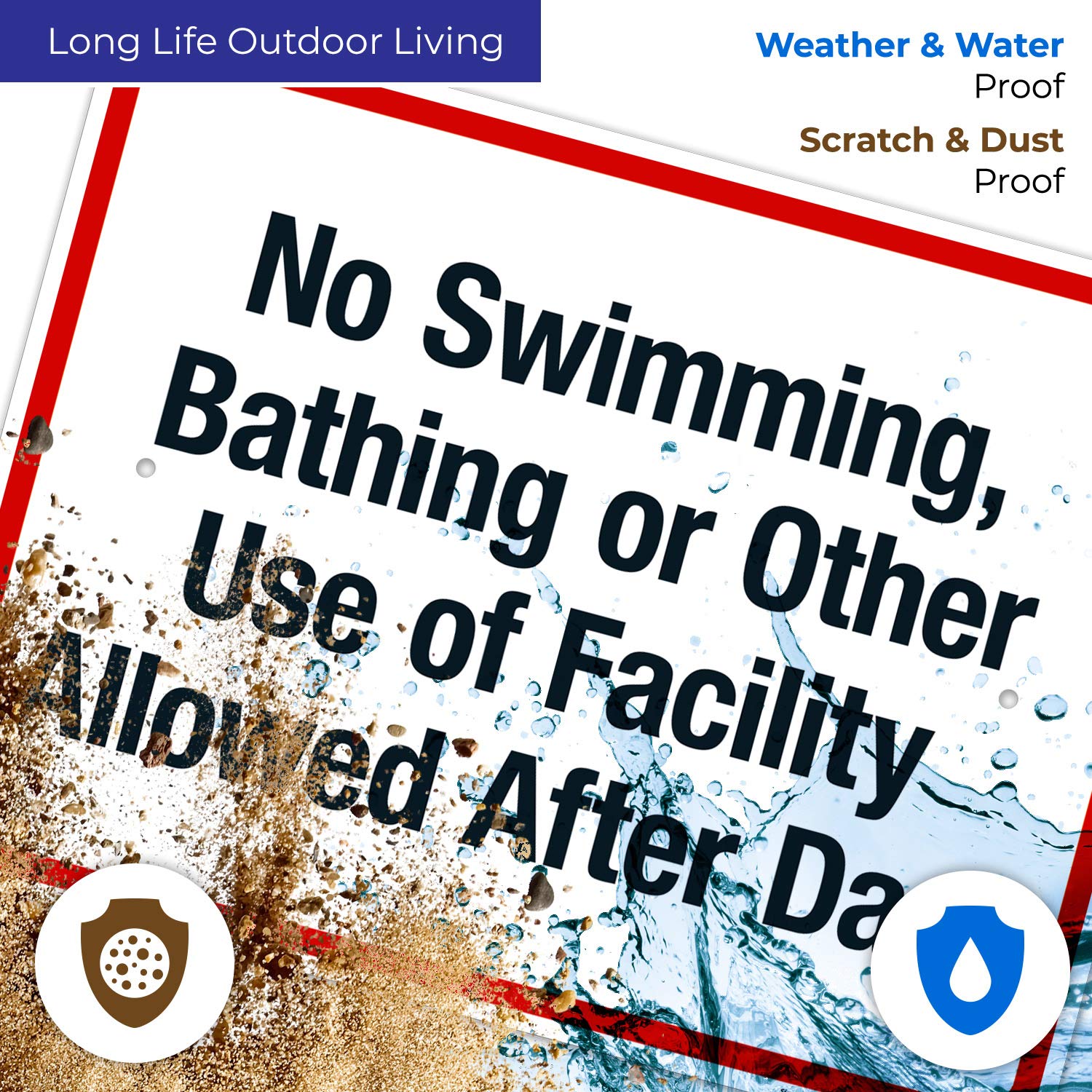 No Swimming Bathing Or Other Use of Facility Allowed After Dark Sign, Pool Sign, 18x24 Inches, 55 mil Thick HDPS (high Density polystyrene), Made in USA
