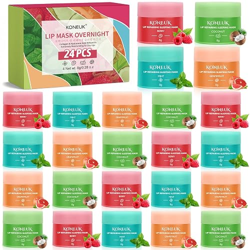 24 Pack Lip Sleeping Mask Gifts Set for Women, Bulk Lip Mask Overnight, Hydrate and Nourish Lip Masks With Vitamin C and Coconut Oil for Dry Lips, Lip Balm for Mothers Day Gifts and Spa Party Gifts