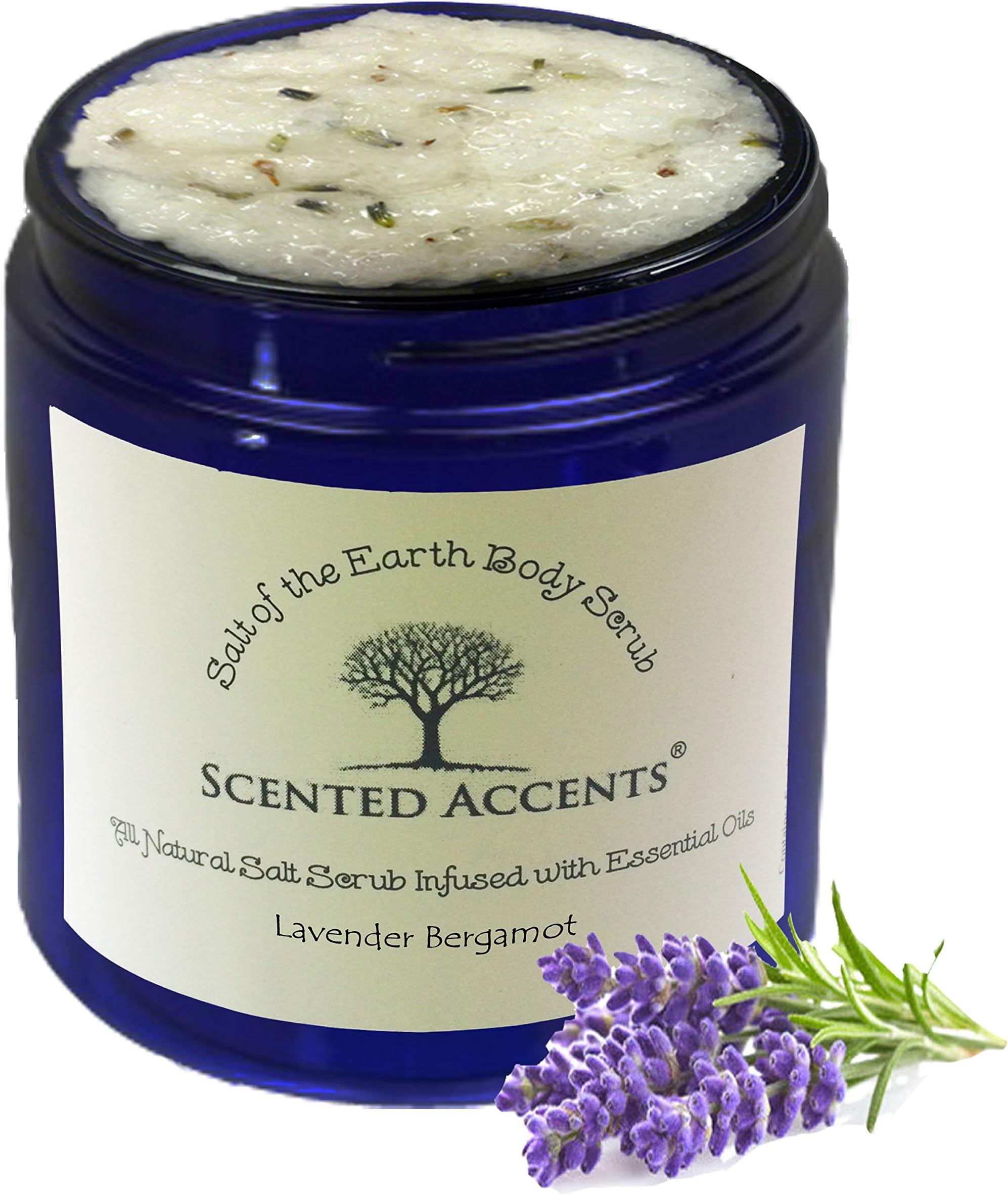 Lavender Bergamot Salt of the Earth Body Scrub, Fresh-Made All-Natural Essential Oil Skin Cell Exfoliating Scrub, Moisturizing Hand Scrub Vegan Plant-Based Salt Scrub