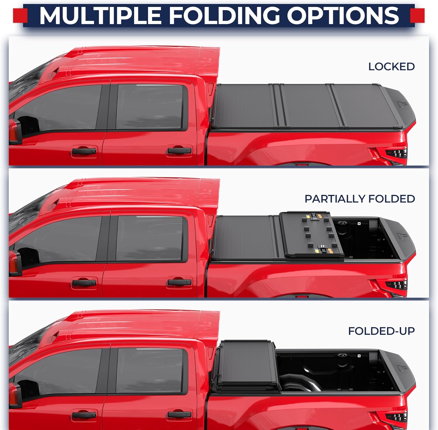 MOSTPLUS 5FT Tri-Fold Hard Truck Bed Tonneau Cover On Top Compatible for 2005-2025 2026 Nissan Frontier 3 Fold Aluminum Bed Cover 60Inch