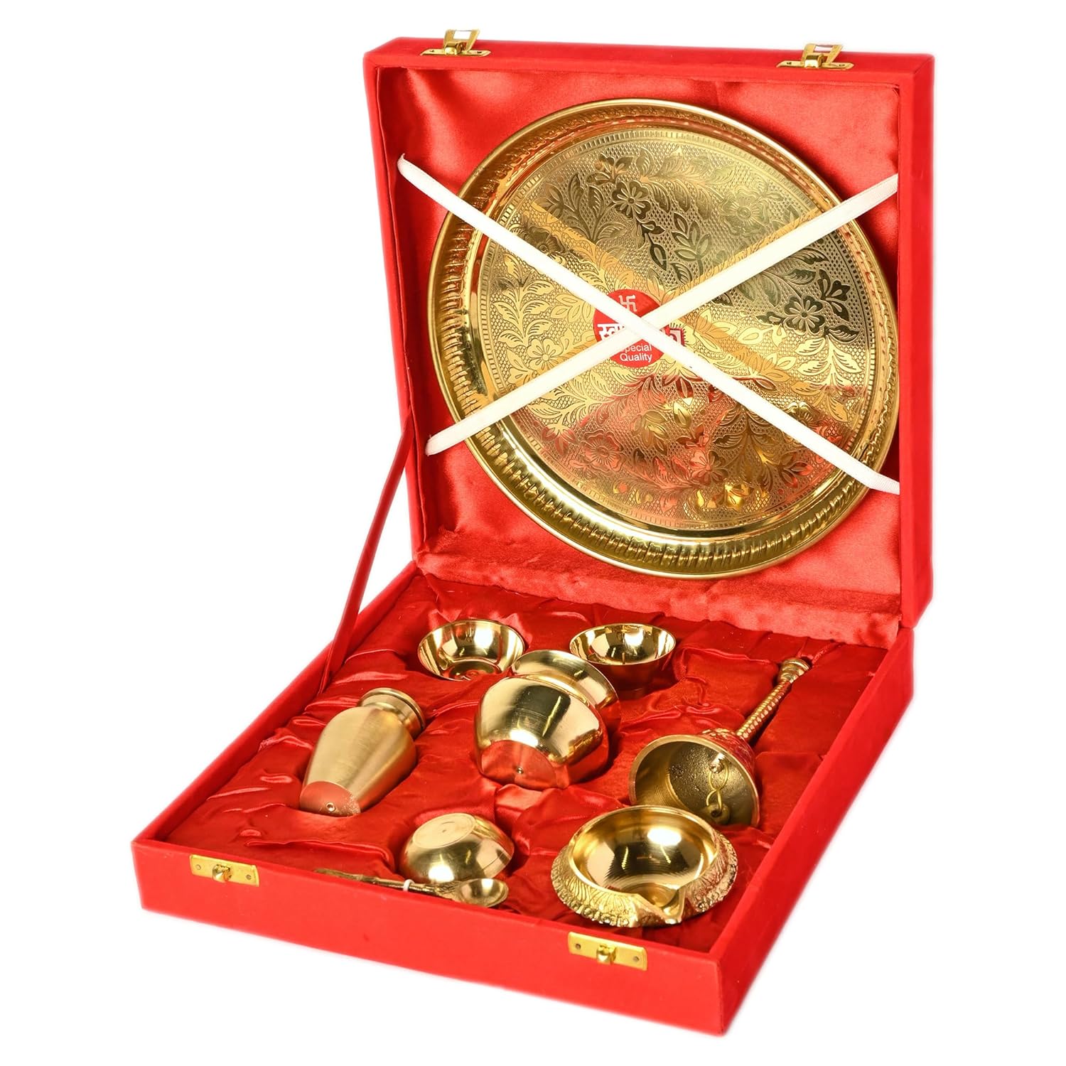 Karigar Creations Brass Pooja Thali Set 9 Piece Traditional Pital Pooja ...