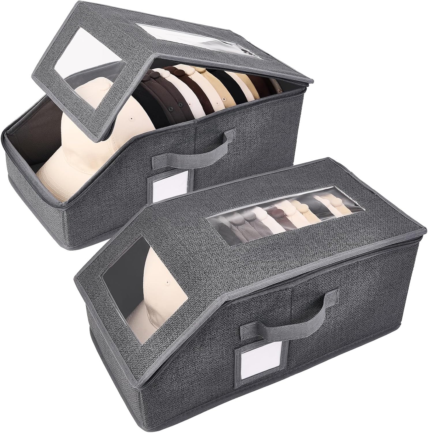 Hat Boxs for Men,Stackable Hat Storage for Baseball Caps,Dark Gray,2 Pack