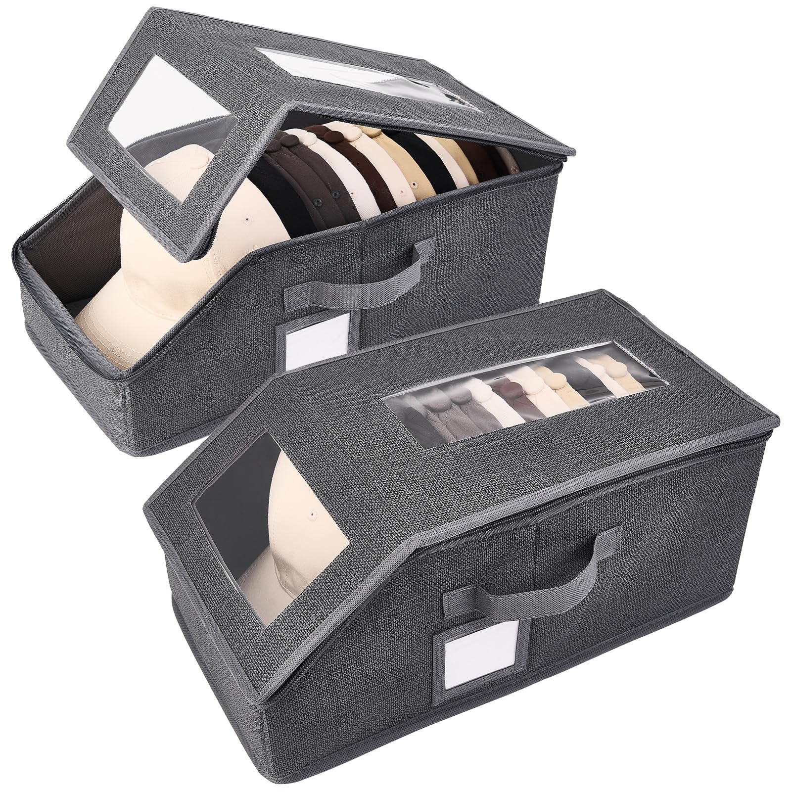 Photo 1 of ***Only 1 not 2*** 2 Pack Hat Storage for Baseball Caps, Hat Box with Clear View Window, Hat Organizer for Baseball Caps Holds 30 Caps with Cardboard for Men & Women, Ball Cap Organizer for Closet & Shelf (Dark Gray)