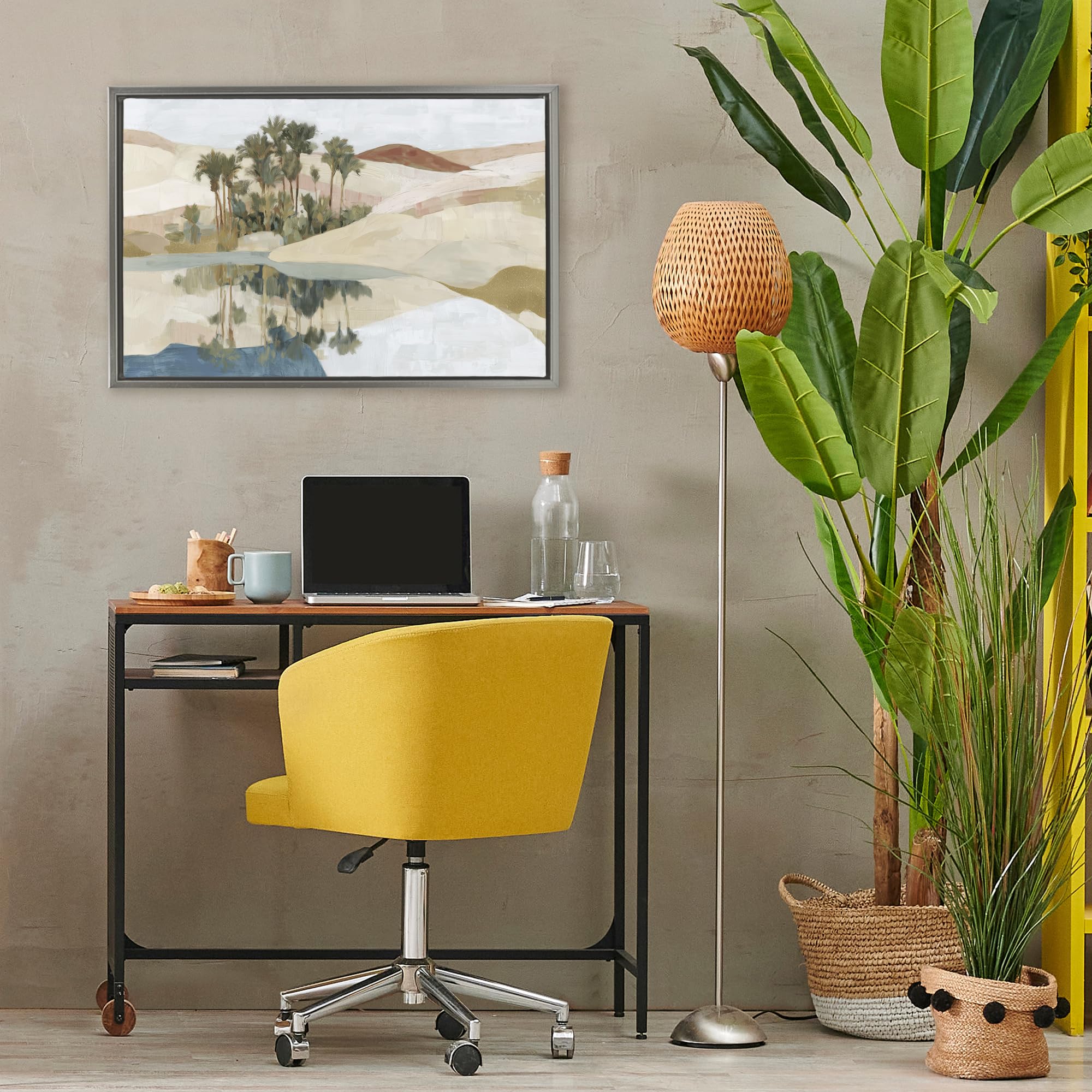 Desert Oasis Palm Reflection, lienzo de 20 x 30 pulgadas en marco flotante