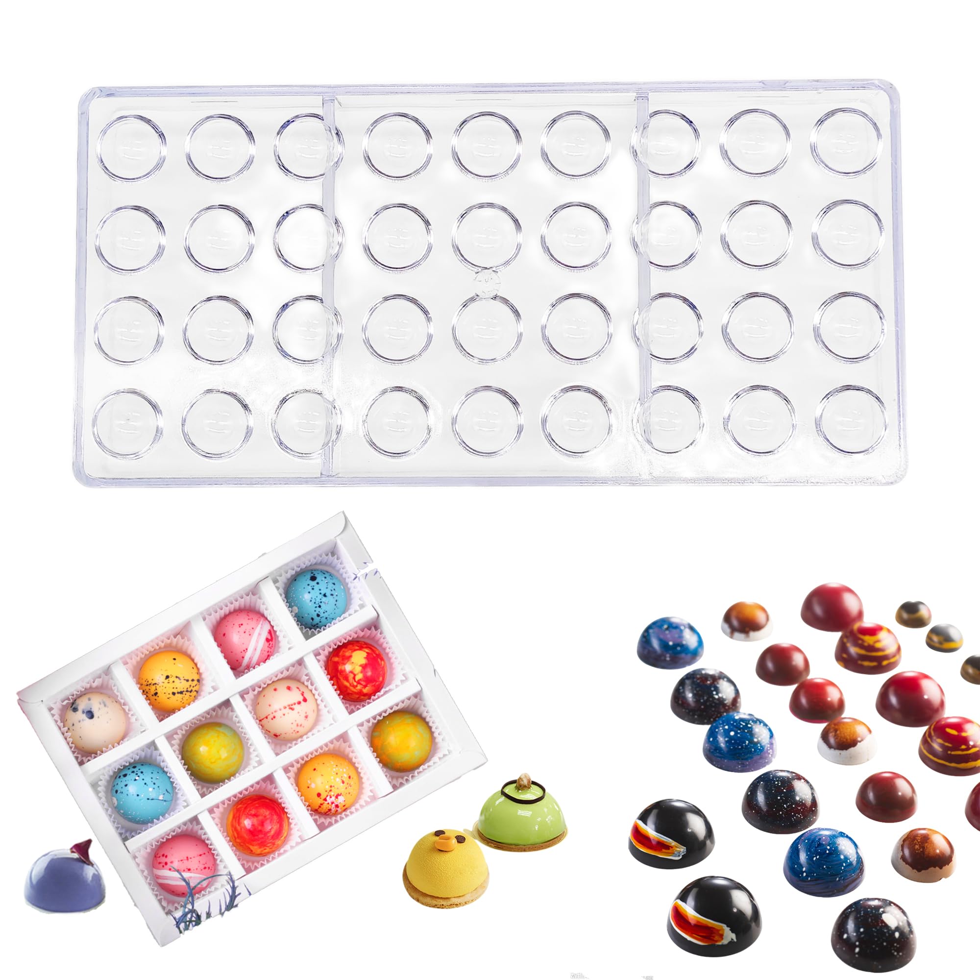 Moule a chocolat semi-spherique en polycarbonate hemisphere transparent a demoulage facile