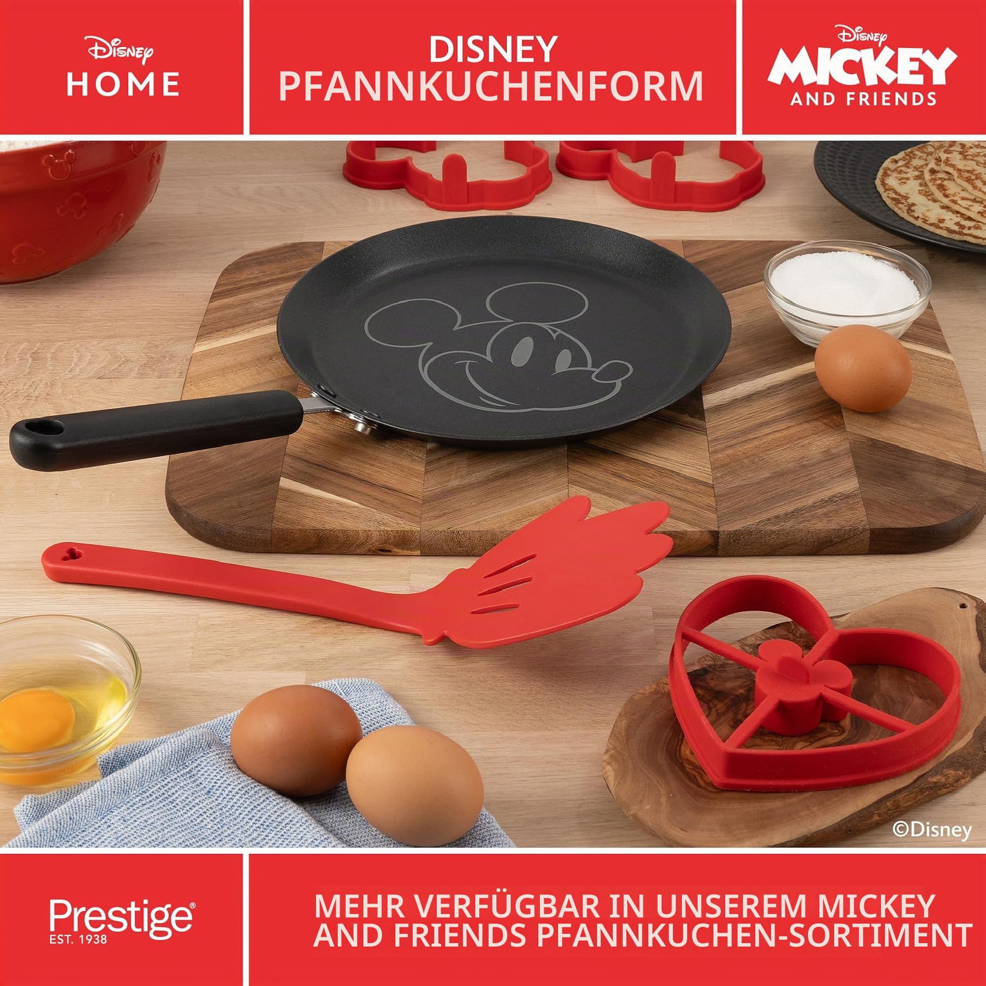 PRESTIGE Disney Silikon Pfannkuchen Form: große rote Pfannkuchenform mit Mickey & Minnie